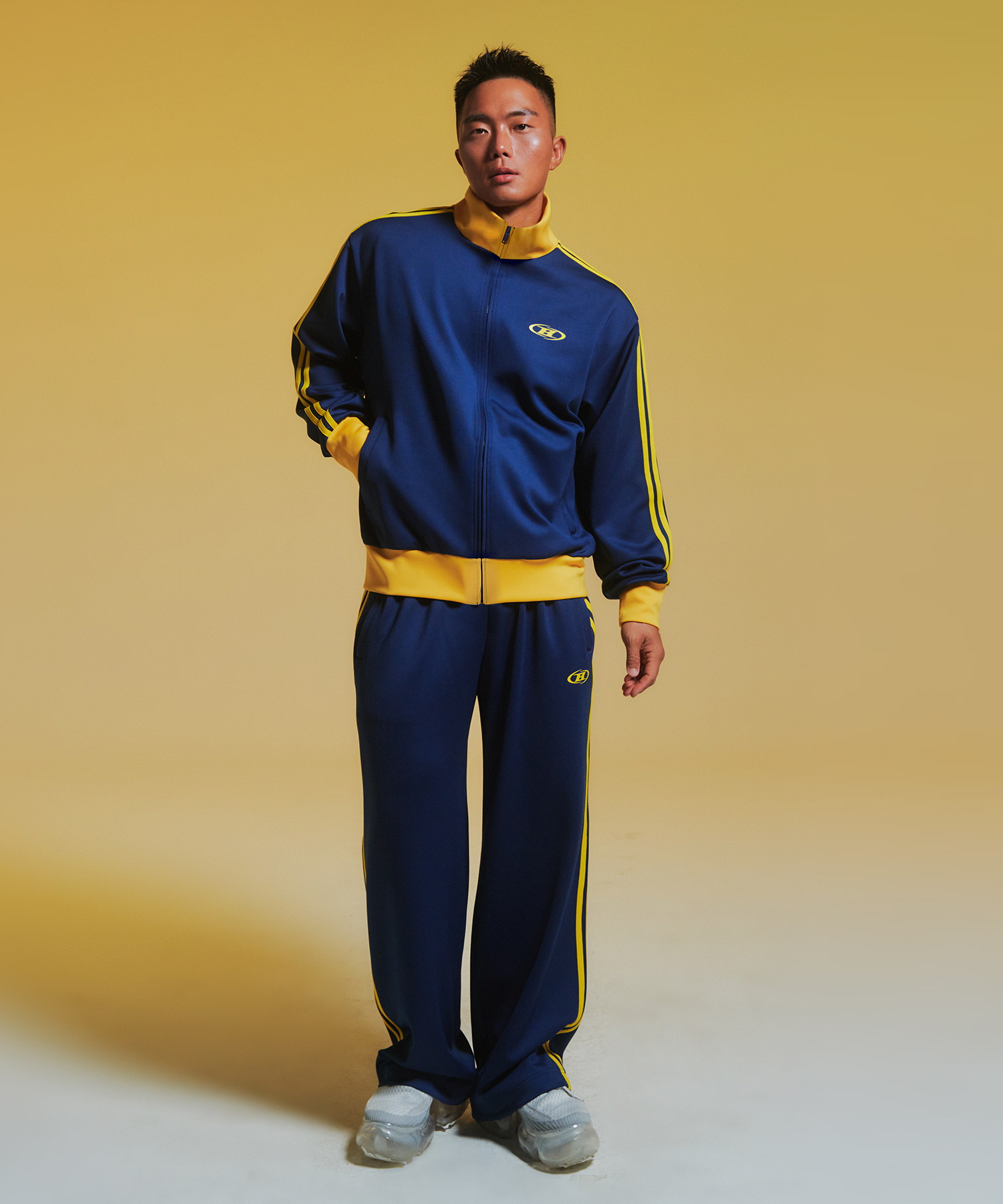 TRACK LINE JERSEY WIDE PANTS [NAVY]